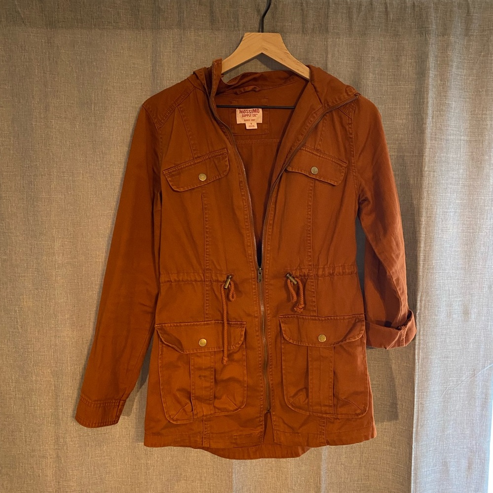 Burnt orange lightweight hooded jacket